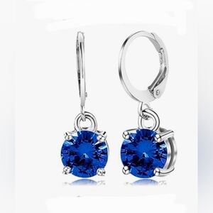 Elegant Silver & Blue 6mm CZ Drop Earrings- Leverback Closing BNIB
